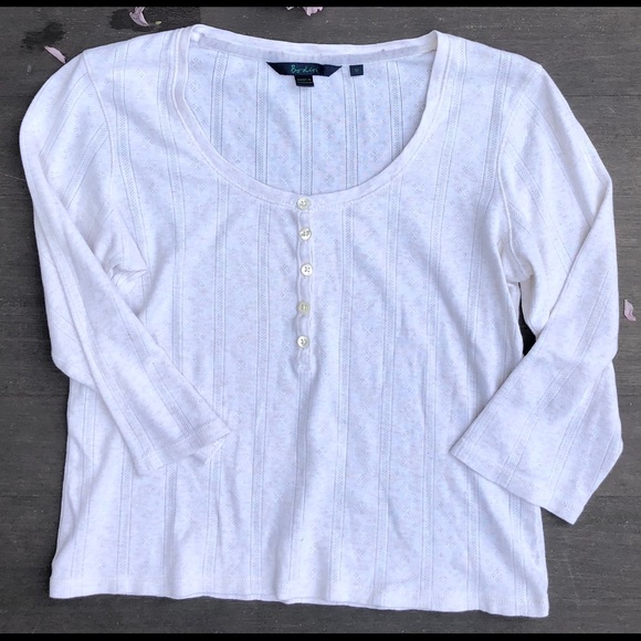 Boden Tops - Boden Oatmeal Eyelet 3/4 Sleeve Henley EUC Size M